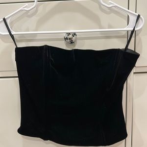 90s Black stretchy zip up corset